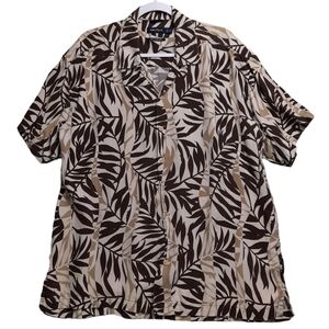 Nautica Neutral Tropical Leaf Silk Hawaiian Shirt SZ XL
